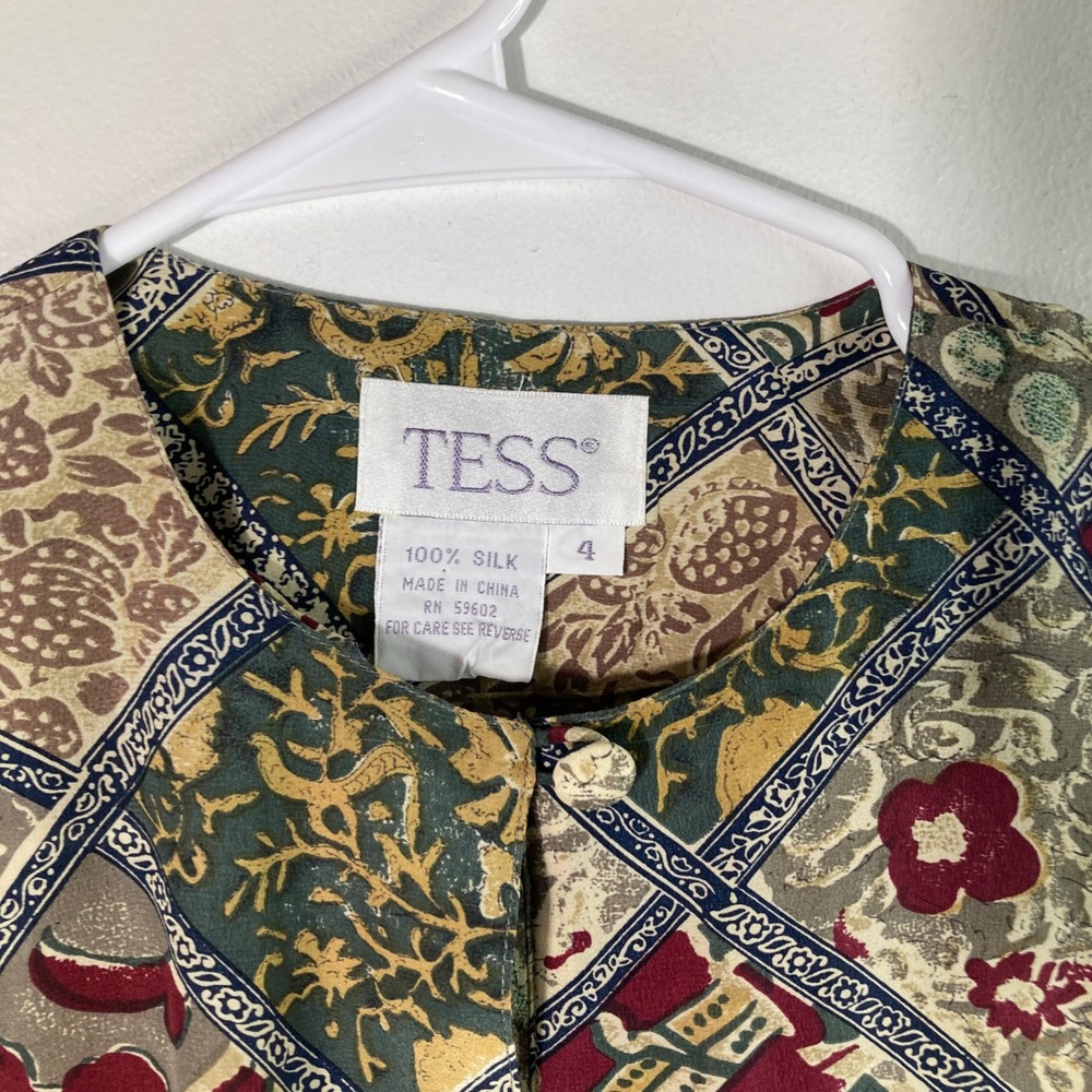 Tess 100% Silk Patchwork Print Button Front Shirt… - image 4